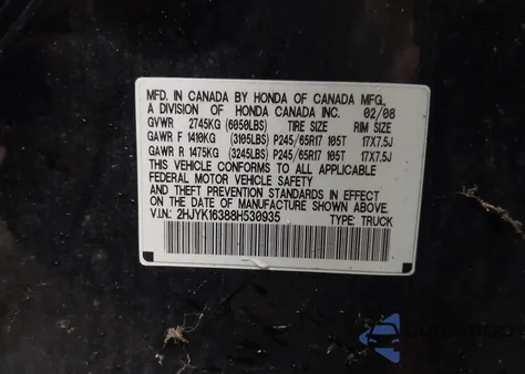 2008 Honda Ridgeline Rtx from USA, damaged, VIN 2HJYK16388H530935